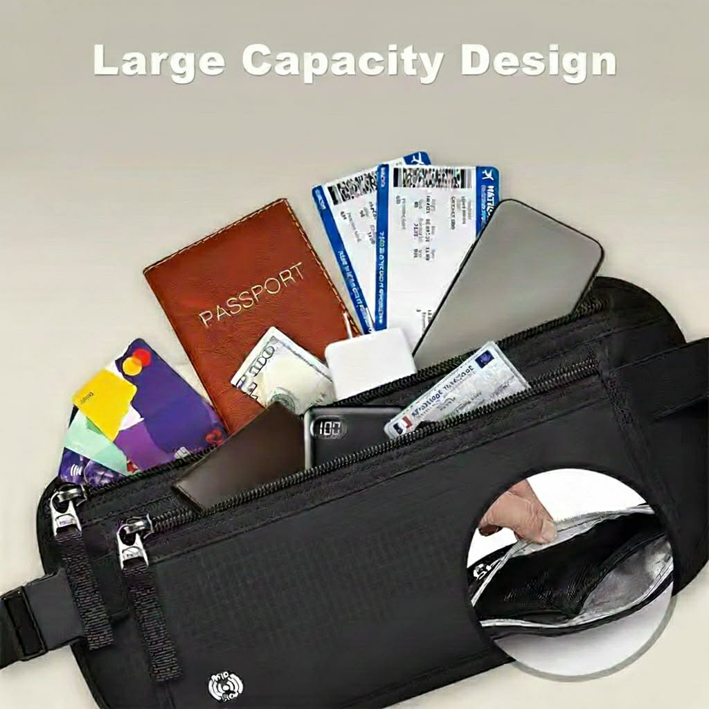 Shield My EMF™ SecureStride RFID Money Belt – Waterproof Hidden Travel Waist Pack