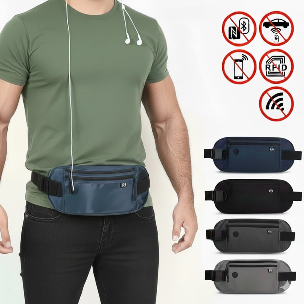 Shield My EMF™ RFID-Blocking Travel Money Belt | Waterproof Waist Pack (Fits Phone + Passport)