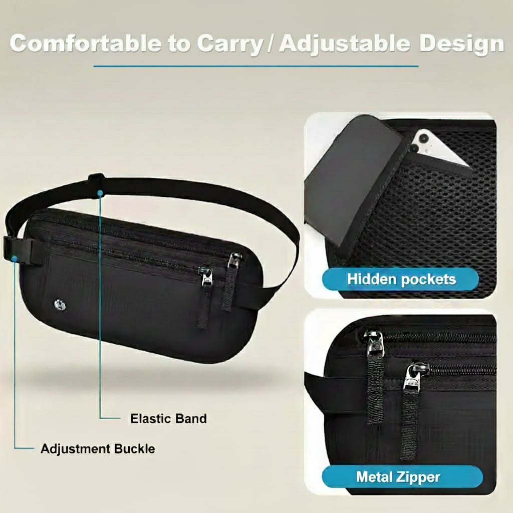 Shield My EMF™ SecureStride RFID Money Belt – Waterproof Hidden Travel Waist Pack