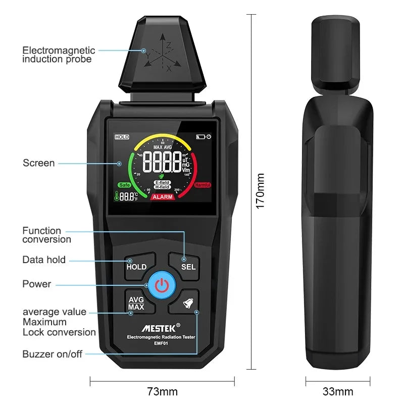 Shield My EMF™ EMF01 3-Axis EMF Meter | Electric & Magnetic Field Detector + Temp
