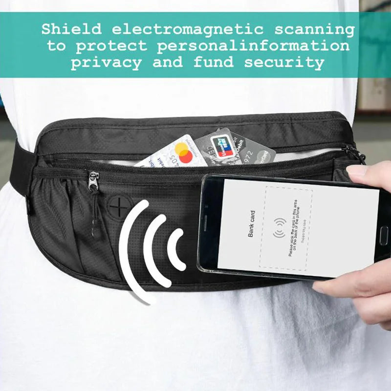 Shield My EMF™ RFID-Blocking Travel Money Belt | Waterproof Waist Pack (Fits Phone + Passport)