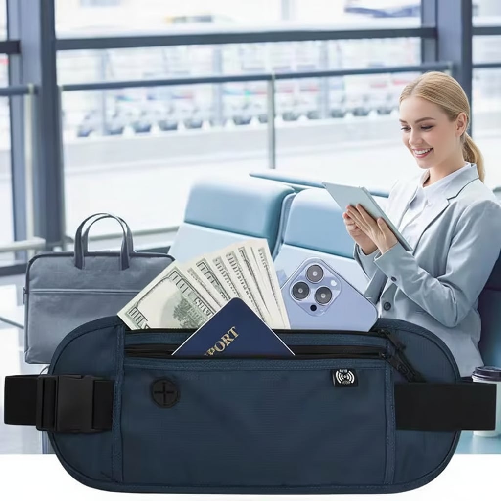 Shield My EMF™ RFID-Blocking Travel Money Belt | Waterproof Waist Pack (Fits Phone + Passport)