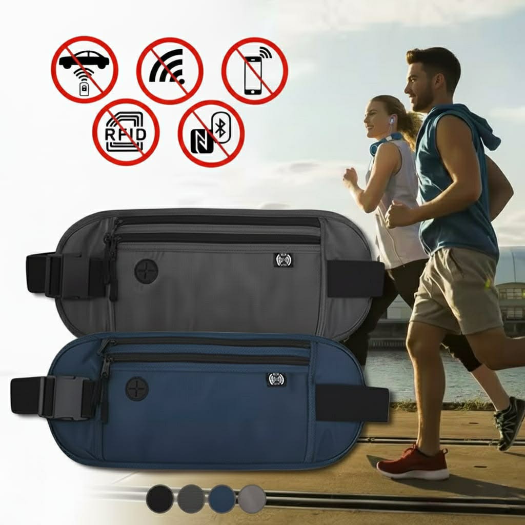 Shield My EMF™ RFID-Blocking Travel Money Belt | Waterproof Waist Pack (Fits Phone + Passport)